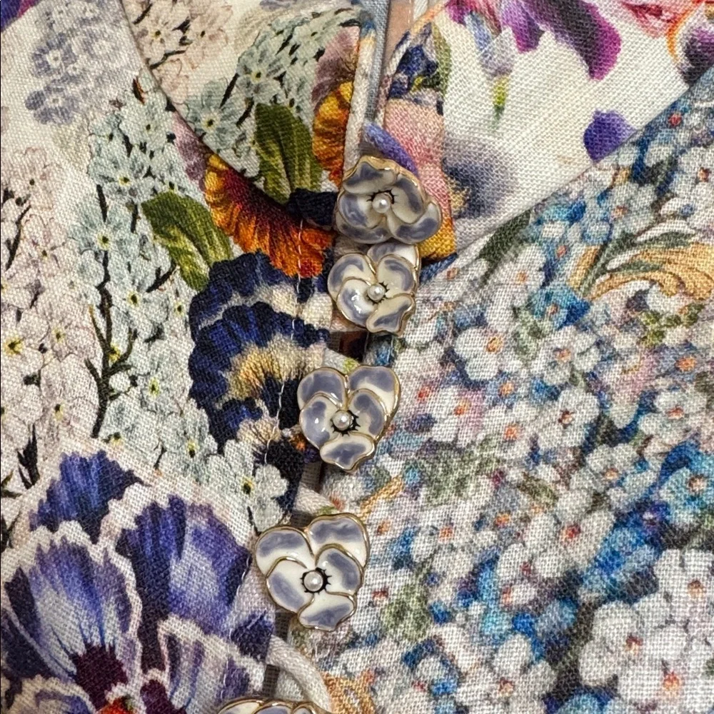 Dream Zimmermann Tama Floral Pansy Print Linen Dress 0/ XS - Picture 4 of 10